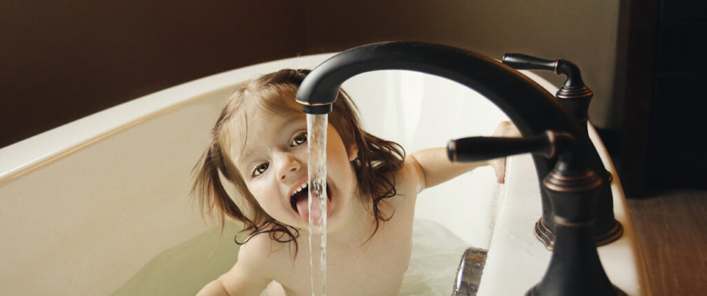 toddler in the bath